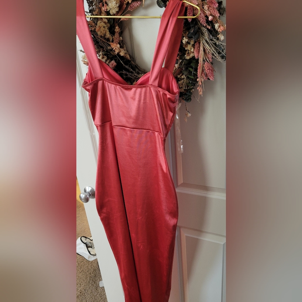 Windsor Kirsten Satin Cowl Neck High Slit Formal Dress - Picture 10 of 10